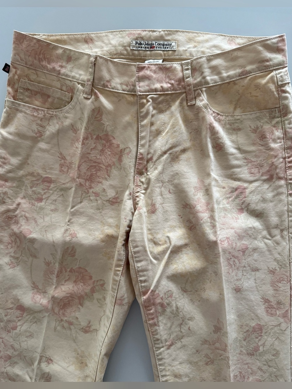 Polo Jeans Company Ralph Lauren Women’s Beige Floral Pants-  Size 4 - Vintage